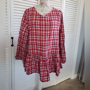 ANNABELLE Boutique Plaid Peplum Tunic Medium
